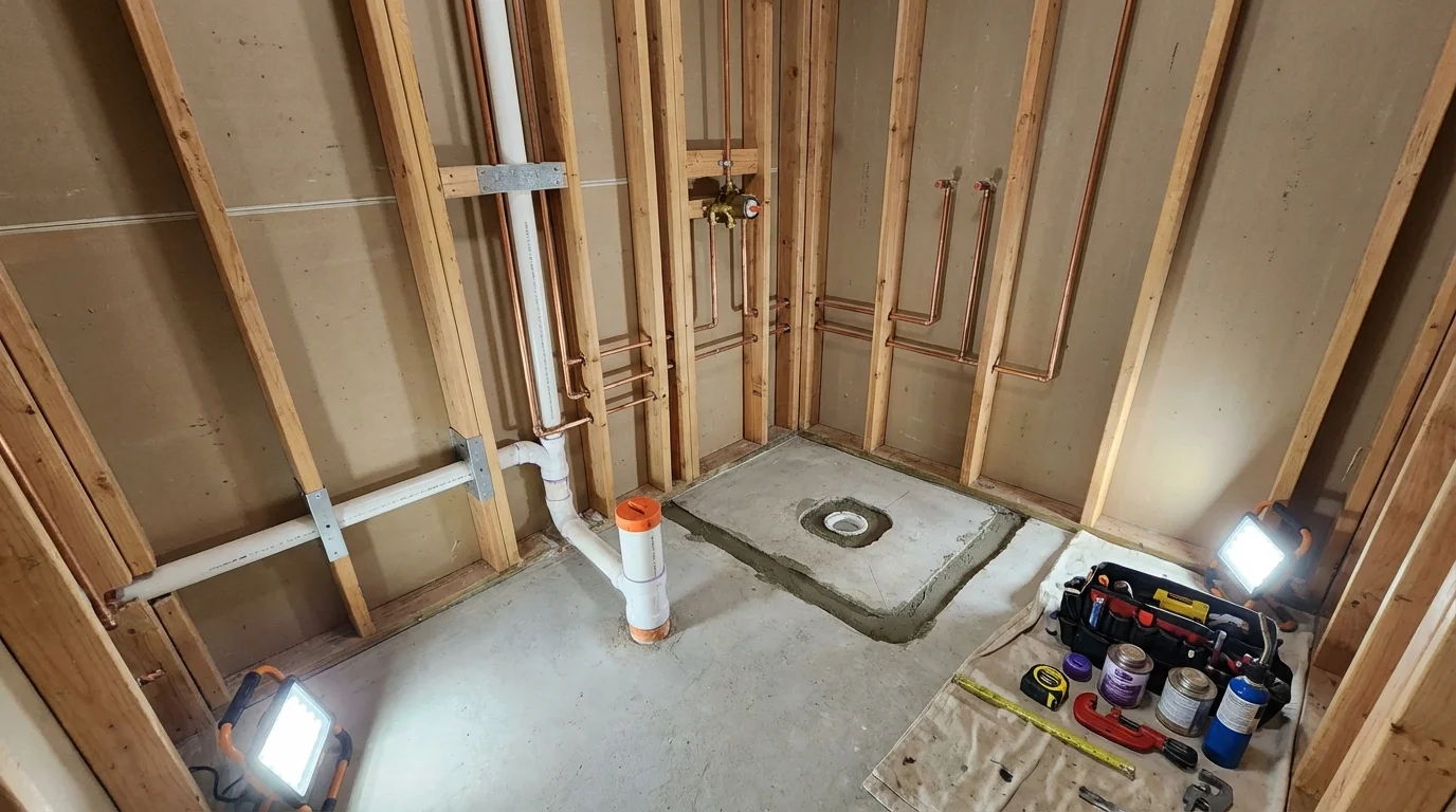 Bathroom rough-in plumbing during remodel by Johns Plumbing LLC in Saint Robert